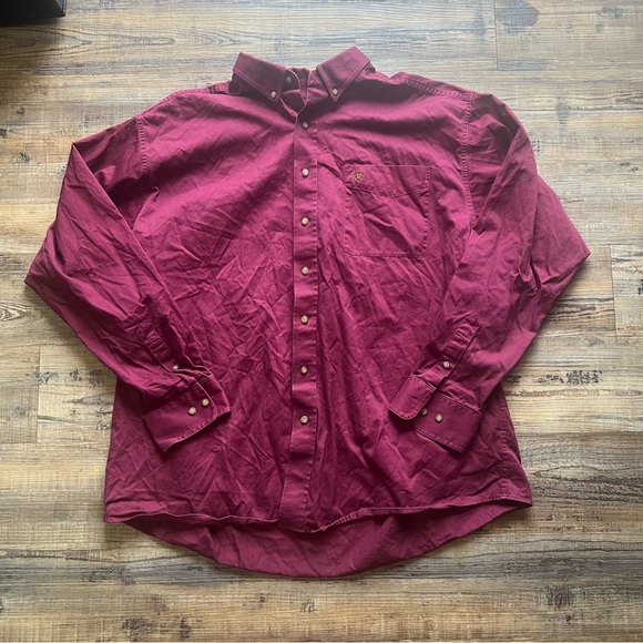 Ariat Shirt Mens XXL Red Burgundy Long Sleeve Button Up Western 100% Cotton - Picture 1 of 8